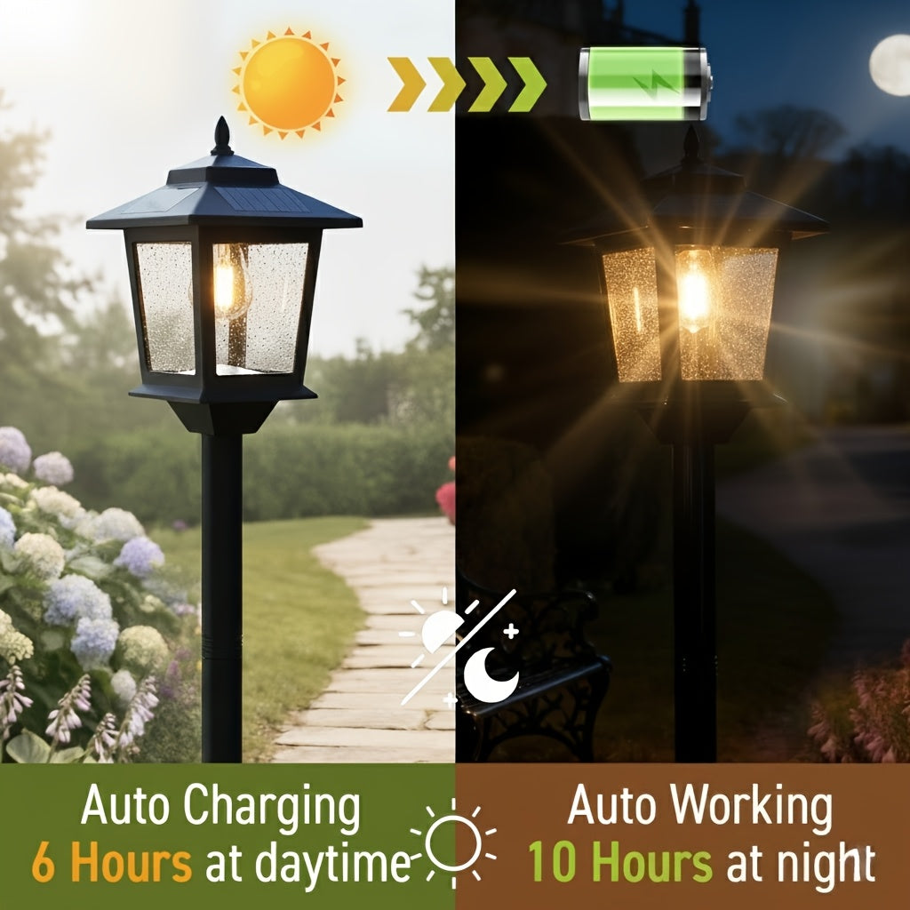 2pcs Solar Outdoor Lamp Post, Pole Lights with Built-in Lithium Battery, Automatic Solar Garden Lighting for Pathway, Yard, Porch, Driveway, Modern Landscape Lighting, Pathway Illumination, Energy Efficient Lighting, Replaceable Bulb, Father'Day Gift