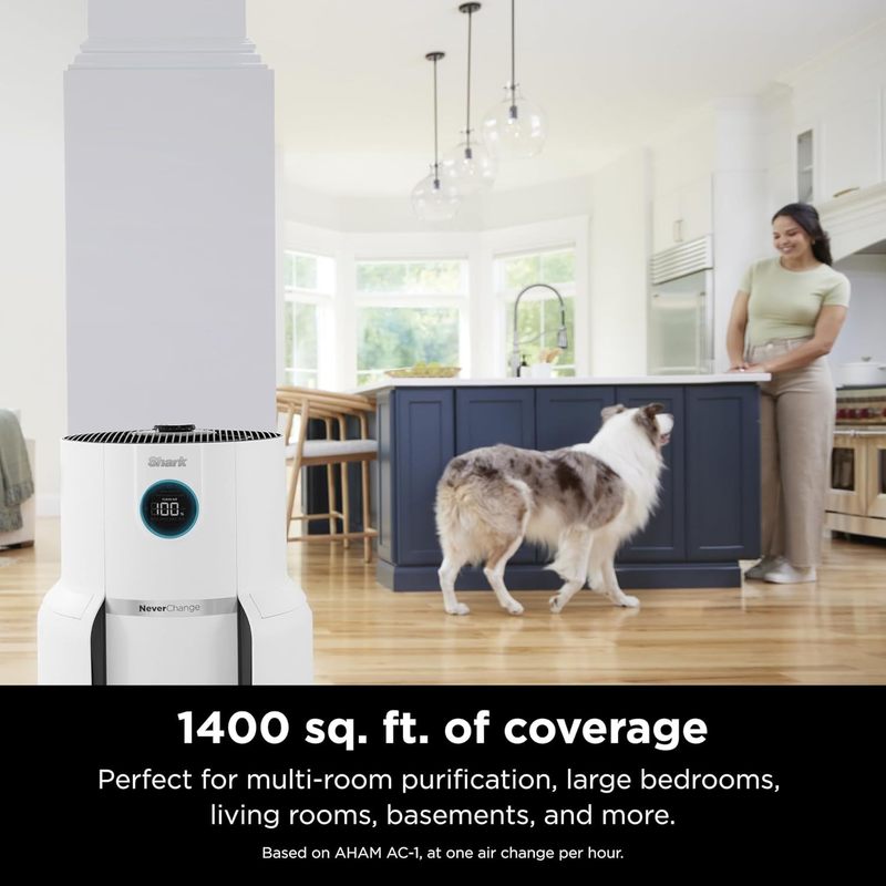 HEPA Air Purifier for Large Rooms 1400 sq.ft. – Shark NeverChange MAX 5-Year Filter Life, 99.98% Particle Capture, Odor Neutralizer Technology, Certified Refurbished (White)