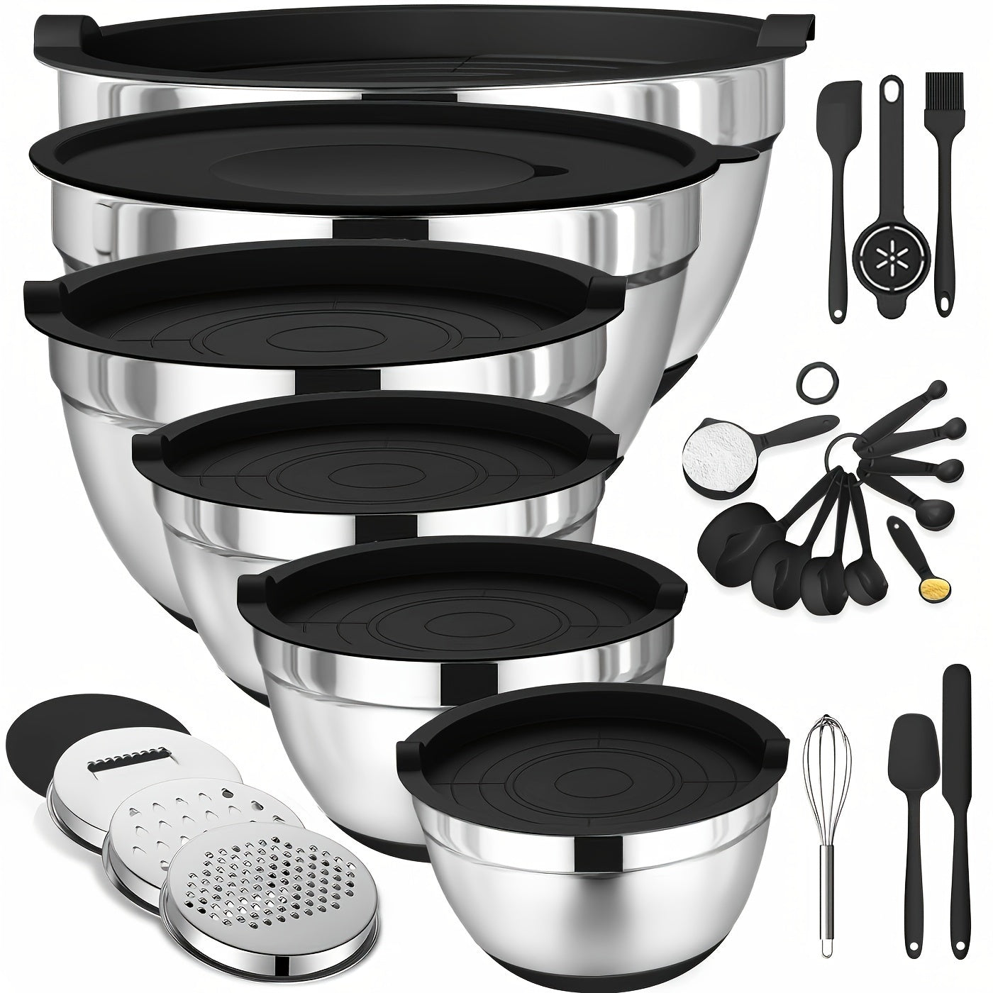 Set of Mixing Bowls Made of Stainless Steel for Cooking, Baking, And Preparation - Essential Kitchen Tools for Food Prep, Fruits, Noodles, And More - Chic Home Utensils, Supplies for School