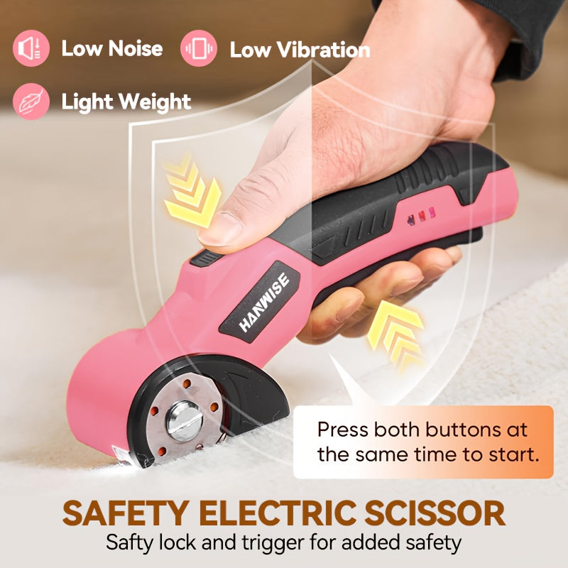 HANWISE 4.2V Cordless Electric Scissors, with 2000mAh Battery, Safety Lock, LED Light And Ergonomic Anti Slip Handle, 10000 RPM, Rotary Cutter, Cardboard Cutting Machine, Fabric Cutting Machine, Used for Clothing, Cardboard, Carpet, Leather, Fabric