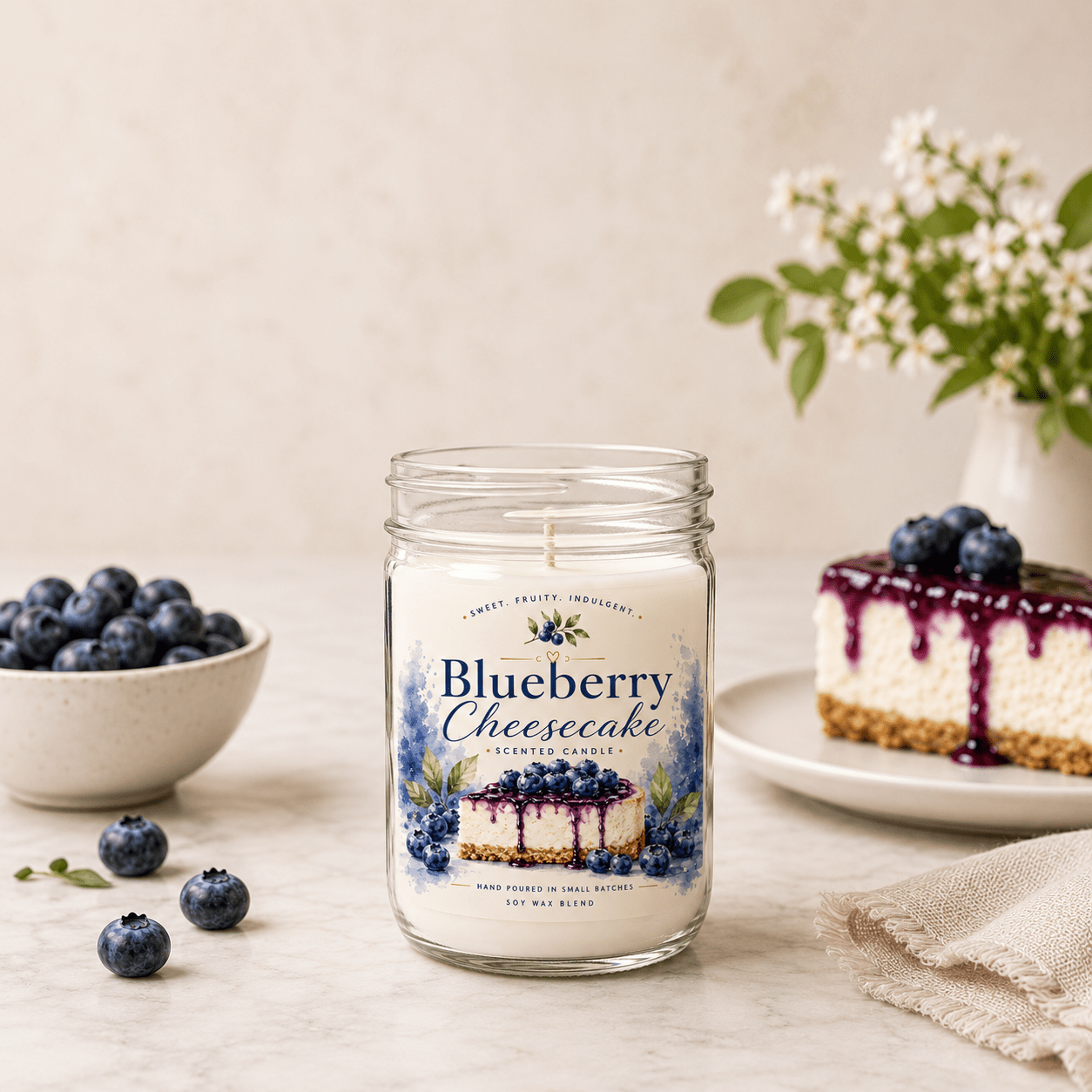 Blueberry Cheesecake Scented Soy Wax Candle | Holiday Candles | Fall Candles | Cinnamon Candle | Holiday Gifts | Seasonal Candle | Blueberries