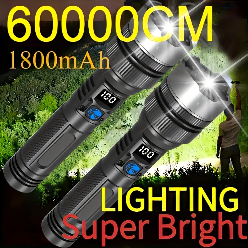 2-Pack Rechargeable Super Bright LED Flashlights (with Gift Box), 1000LUMEN Ultra-Bright Digital Display Flashlight, Multi-Function Camping, Fishing, Hunting & Emergency Lighting Tool, Men's Tool Gift, Father's Day Surprise Gift
