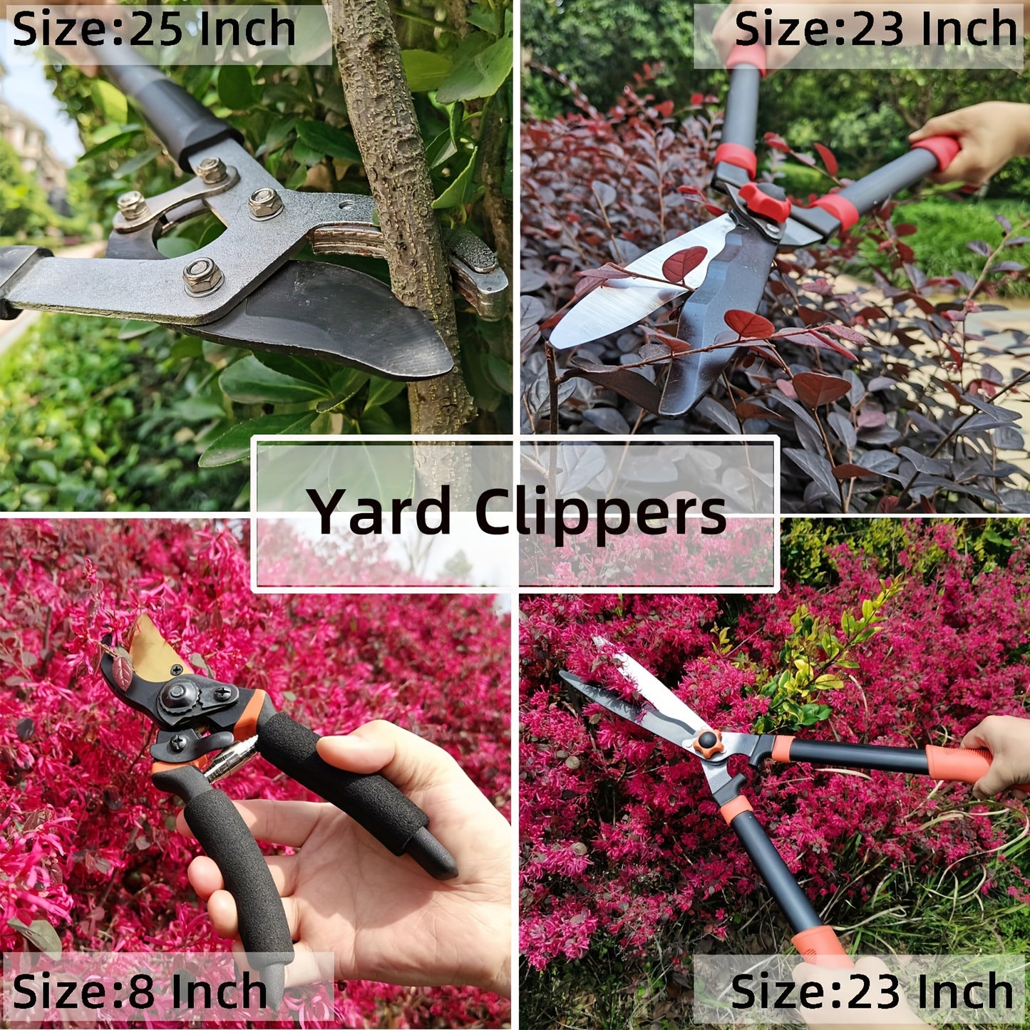 Garden Pruning Shears Set Loppers Hedge Shears & Hand Pruner Combo – Heavy Duty Alloy Steel Branch Cutter Kit with Compound Action, Ergonomic Grip for Yard Lawn Tree Shrub Trimming Indoor Outdoor