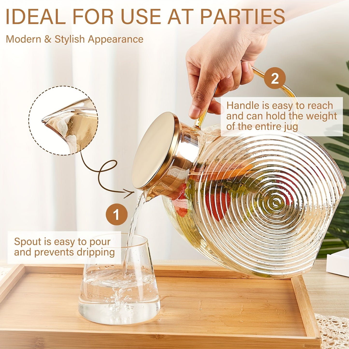 Glass Pitcher with Lids for Fridge Door, 2.5L/84Oz Large Iced Tea Pitcher with Handle, Borosilicate Water Jug for Sun Tea, Fruit Juice, Drinks, Lemonade, Cold Or Hot Beverages, Champagne
