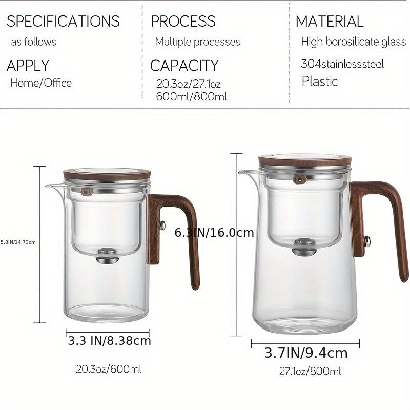 20.29oz/27.05oz Glass Teapot One-Button Filter Tea Kettle Water Separation Glass Tea Pot with Infuse And Wooden Handle for Blooming Tea & Loose Leaf Tea White Elephant Gift Christmas Gifts Stocking Stuffers for Men Women Adults Teens Womens