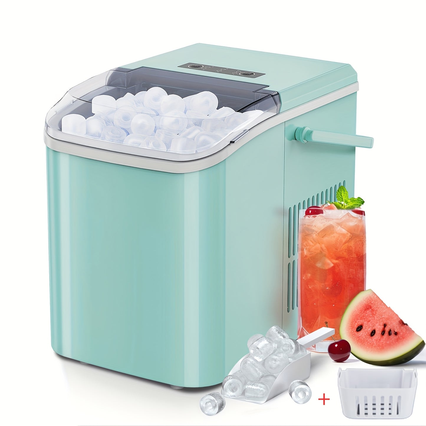 Countertop Ice Maker, Nugget Portable Ice Machine, 9 Bullet Ice Cubes in 6 Mins, 26.6Lbs in 24Hrs Self-Cleaning with Handle, Basket, Scoop for Home, Kitchen/Party/Camping/Rv