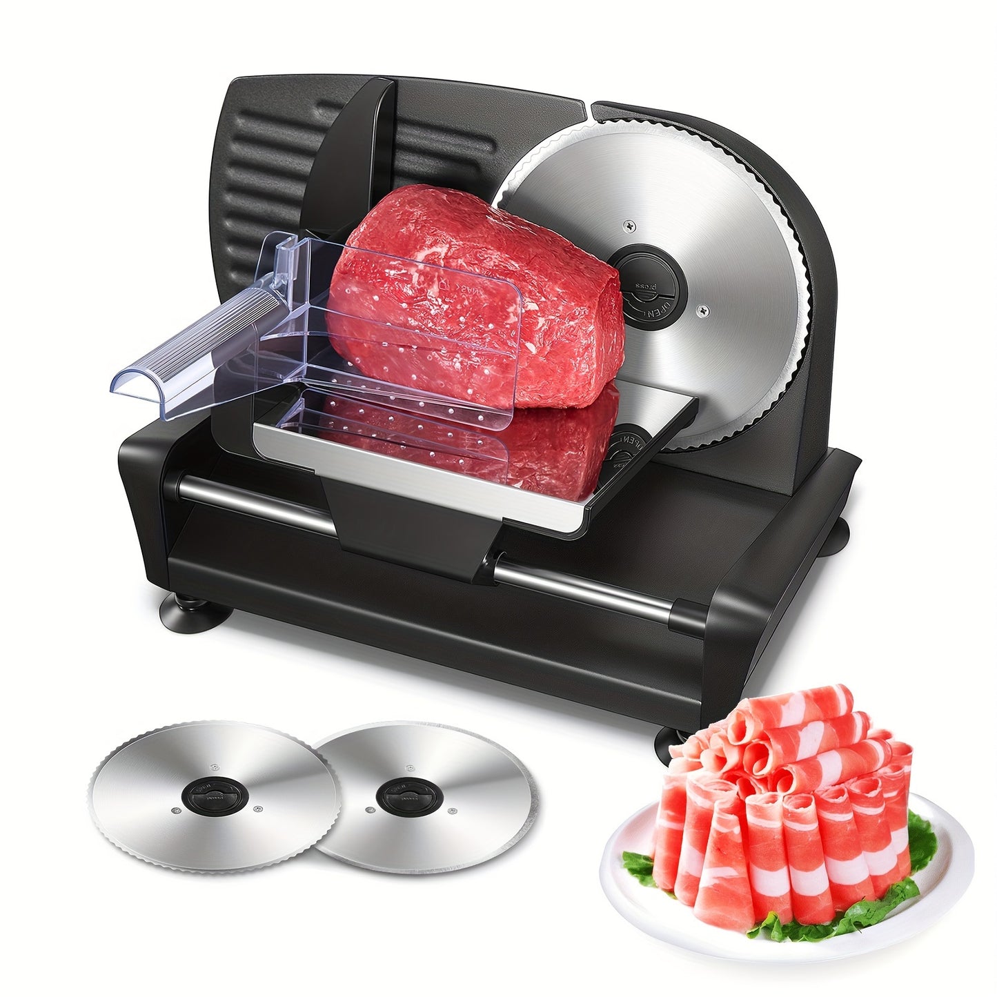 Electric Meat Slicer 200W Deli Food Slicer with Two 7.5" Removable Stainless Steel Blades 0-15mm Thickness Control Cut Meat Ham Bread Cheese Fruit for Home Use