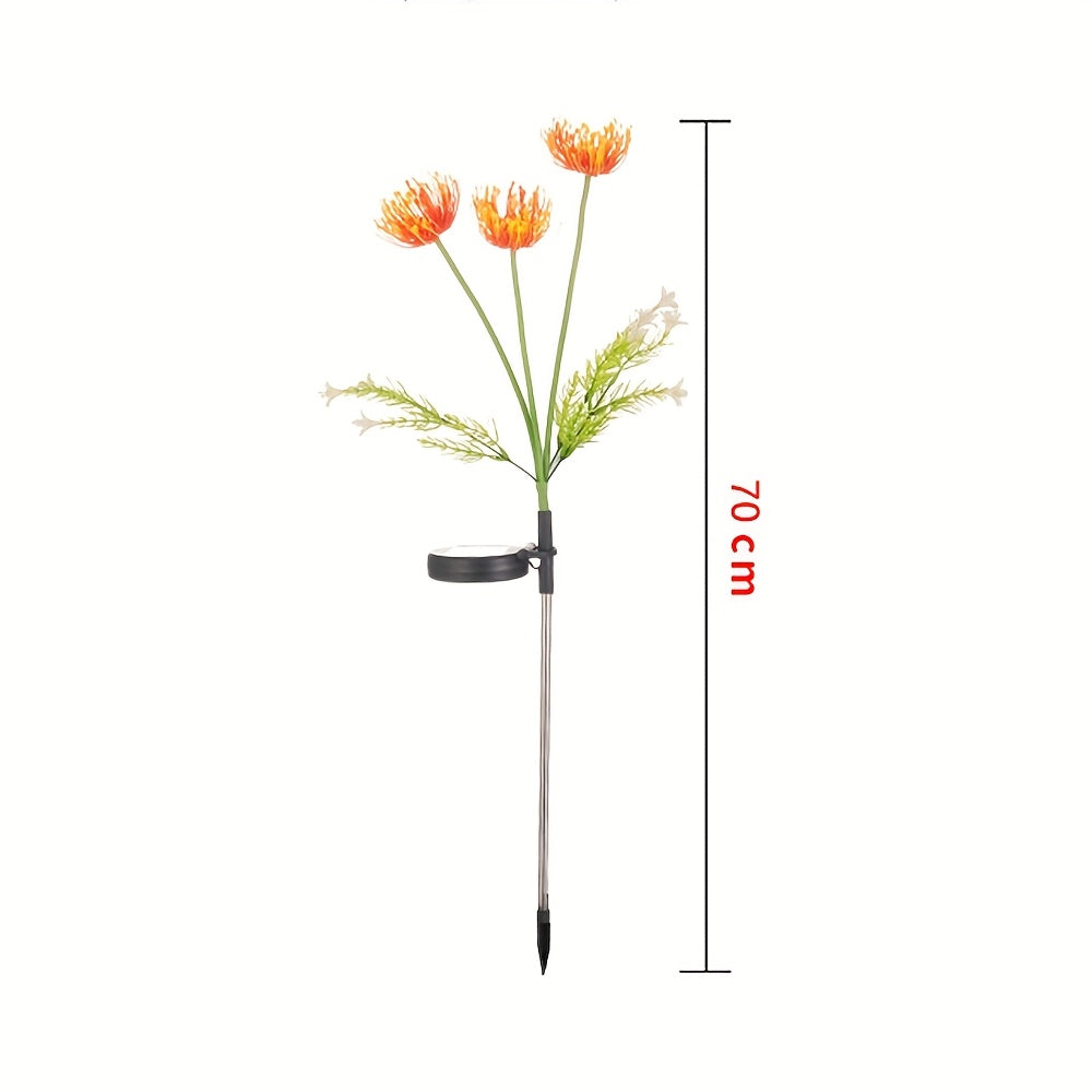 2pcs/set Solar Powered Flower Lights, Outdoor Courtyard Lights With 3 Heads, Shore Flower Garden Layout, Lawn Simulation, Flower And Grass Lawn Lights Decoration