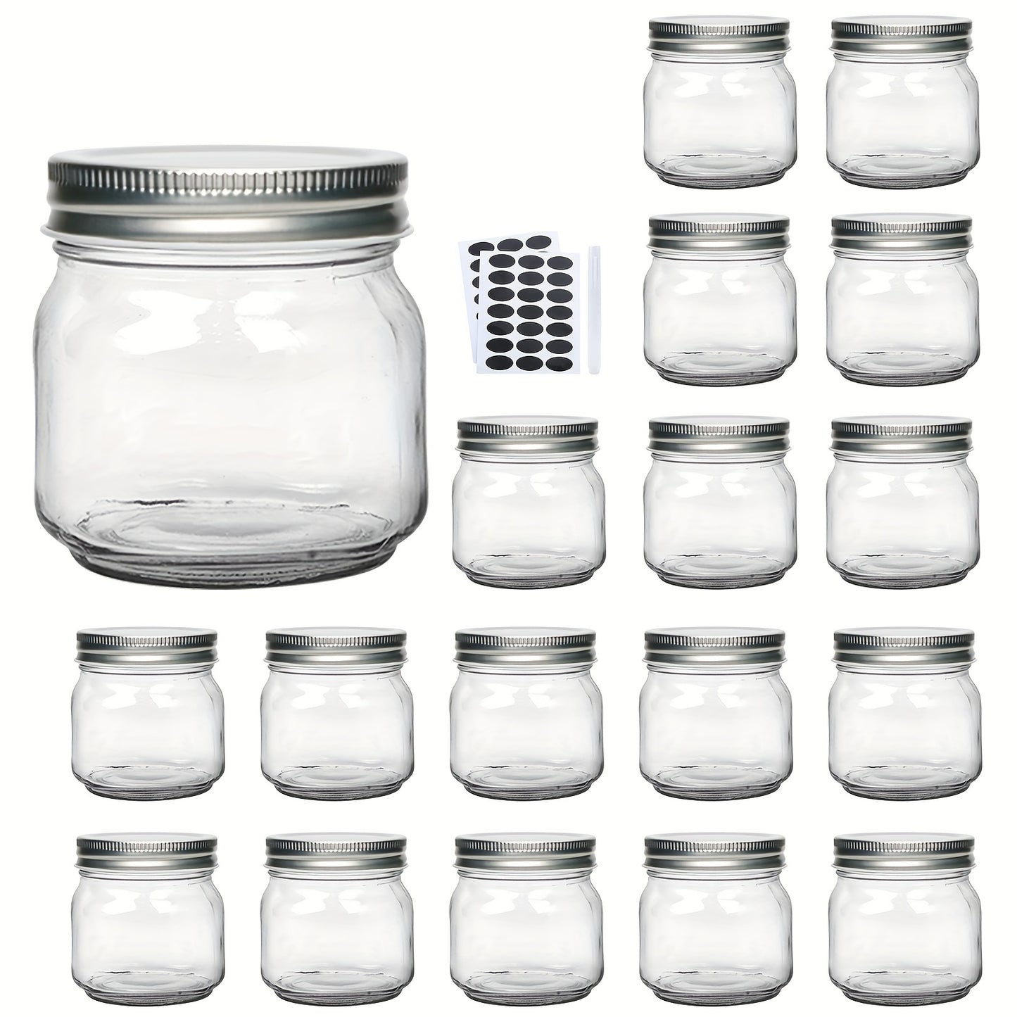 9/18/27/36-Pcs, 8oz Glass Jars with Lids, Regular Mouth Mason Jars for Storage, Spice Canning Jar for Caviar, Herb, Jelly, Jams, Honey, Dishwasher Safe