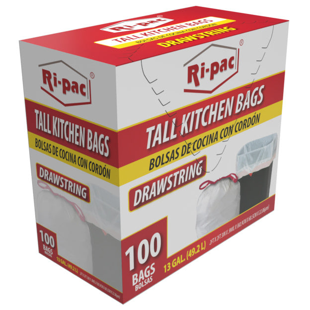 Drawstring Tall Kitchen Bags 13 Gallon, White