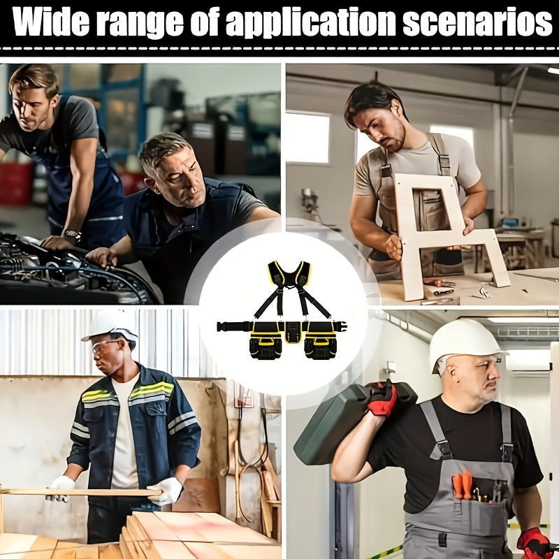 Classic Yellow And Black Color Scheme - Durable Construction - Large Capacity Multi-functional Tool Belt - Easy to Use - Lightweight - Wear-resistant And Durable - Suitable for Automotive Mechanics And Gardening Professionals.