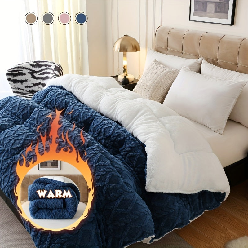 1pc Luxurious Taffeta Comforter, Extra Thick And Soft Plush Sherpa, Double-sided Thick, 500gsm Filling Extra Thick Warm For Autumn And Winter, Gift, Home Decor
