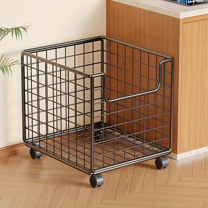 1pc Metal Storage Basket with Wheels, Multifunctional Organizer for Laundry, Bathroom and Kitchen, Without Lid, Home Organization Baskets, Boxes and Containers, Shelf Baskets