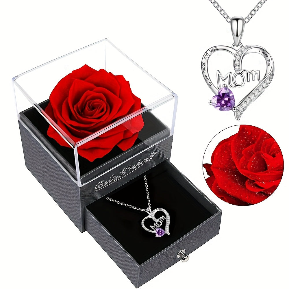 Preserved Real Cyan Rose Gift with I Love You in 100 Languages Necklace, Cute Gifts for Girlfriend, Women, Mom, Wife, Gifts Idea on Christmas, Valentine'S Day, Birthday, Mother'S Day