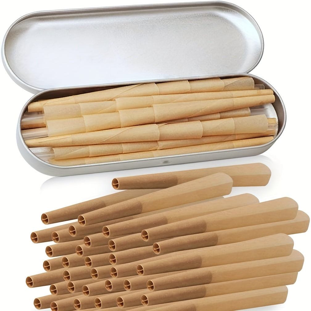 Pre-Rolled Cones 40 Pack 1 1/4 Size with Filter Tips Stainless Steel Storage Box Yellow Rolling Papers Portable Tobacco Smoking Accessories Set