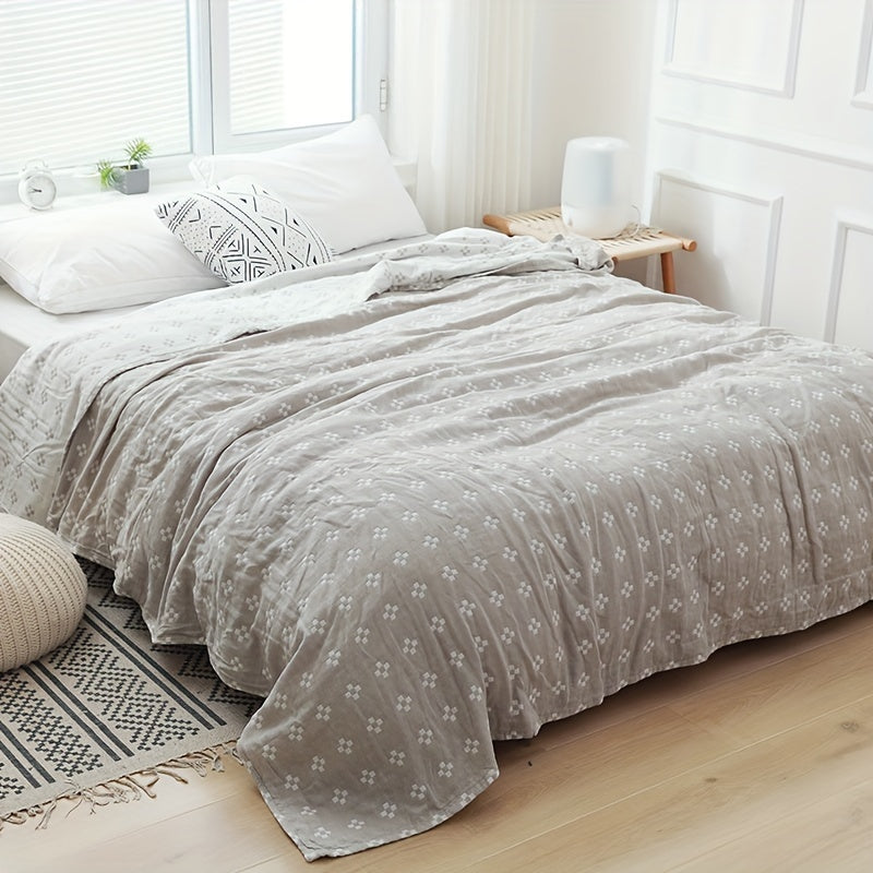Lightweight Pure Cotton Geometric Jacquard Blanket - Soft, Breathable, and Machine Washable for All Seasons - Perfect for Air Conditioning Cover, Nap, or Bedroom Use - Contemporary Style in Light Blue, Nap Blanket | Stylish Throw | Pure Cotton