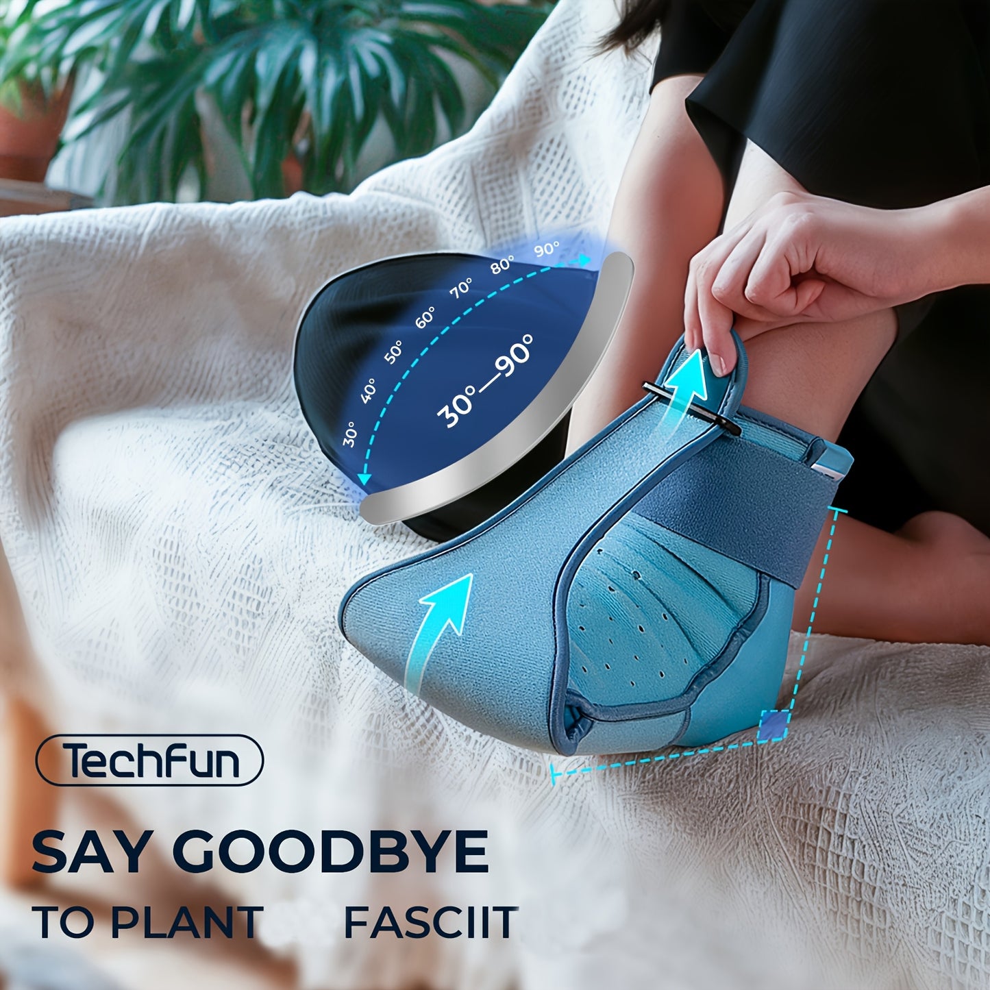 Breathable Night Splint with Detachable Gel Ice Pack - Lightweight Ankle Support