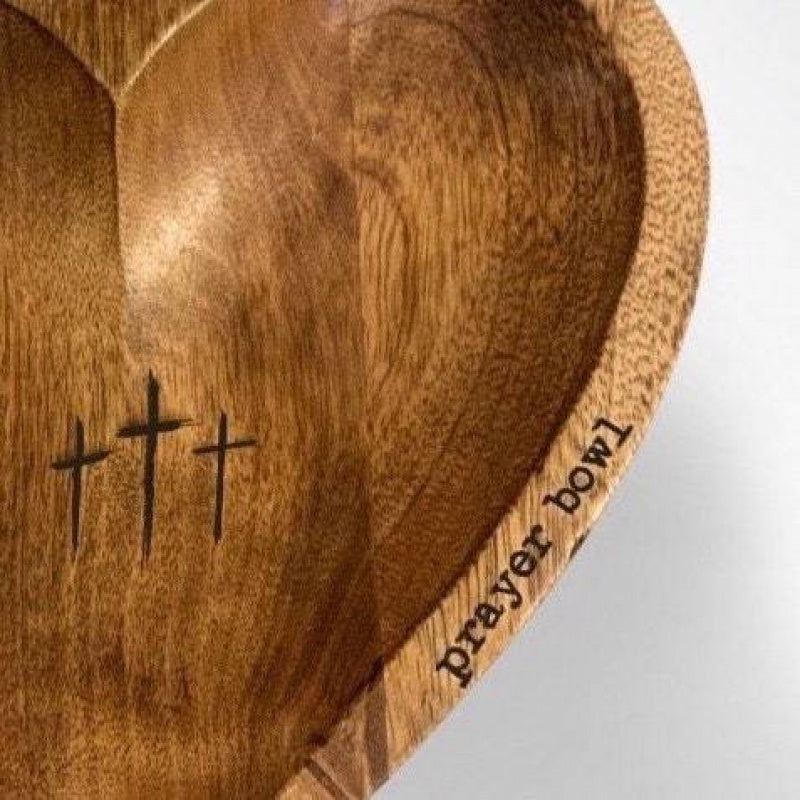 Wooden Prayer Bowl with 24 Prayer Cards – Hand-Carved Heart Shaped Cross Engraved Vintage Religious Gift Set for Easter, Christmas, Thanksgiving, Home Altar & Prayer Room Tabletop Decor