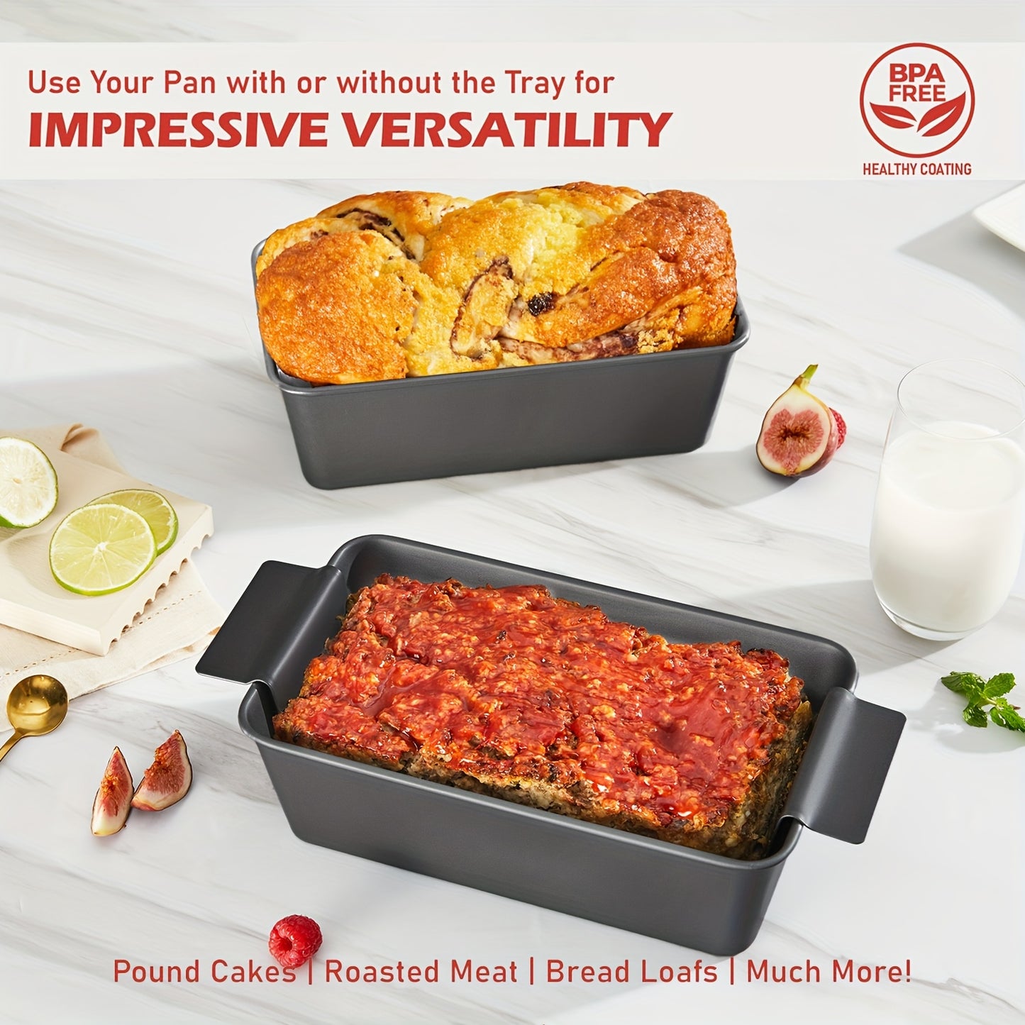 4pcs Non-stick Meatloaf Pan With Drain Tray, 9 X 5 Inches Meat Patty Tray With Drain Tray, Toasted Bread, Cake, Grilled Meat Tray, Kitchenware Gift
