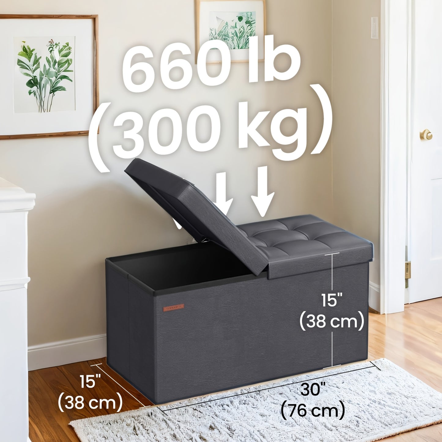 Foldable Storage Chest Stool 660lbs Load Bearing Ottoman With Flip Top Lid Perfect For Entryway Shoe Changing Living Room Extra Seating And Bedroom Blanket Storage Easy Clean Faux Leather Coffee Shade