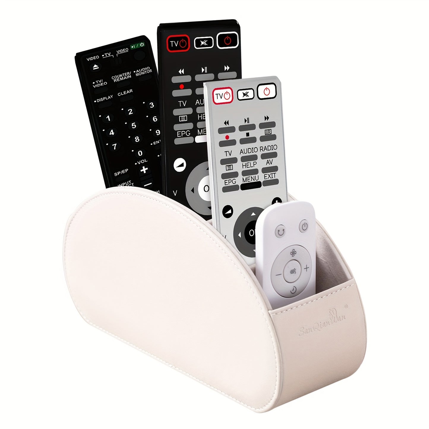 SANQIANWAN Remote Control Holders Organizer Box with 5 Compartment PU Leather Multi-Functional Office Desk Storage Caddy Store TV Remote for Media Player, Brush, Pencil, Glassees&Office Supplies, Shelf Baskets