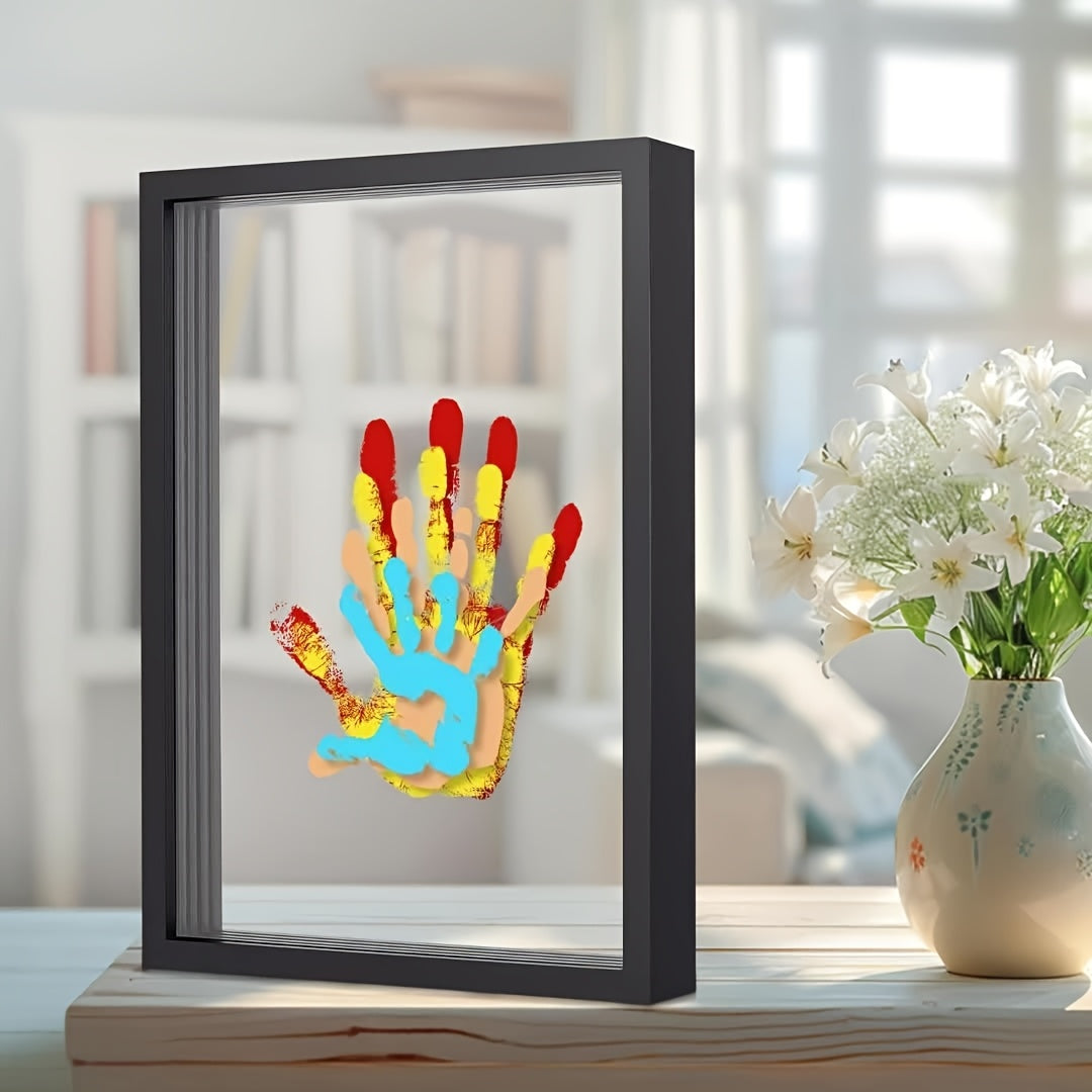 Gift For Her/Him Family Handprint Set, Including 4 Handprint Slots And 6 Colors, Family Handprint Set, Souvenir Frame, Memory Frame, Handprint, Family Gift, Gift, Mother'S Day Gift, Non-Toxic Pigment