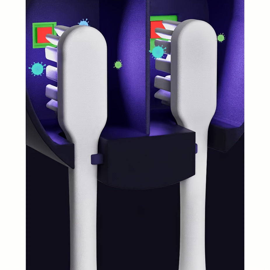 UV Toothbrush Holder Wall Mounted, Smart Double Toothbrush Sanitizer with Auto Dry & Sensor Door, USB Rechargeable, No-Drill Bathroom Storage with Battery Display – Hygienic Oral Care Organizer