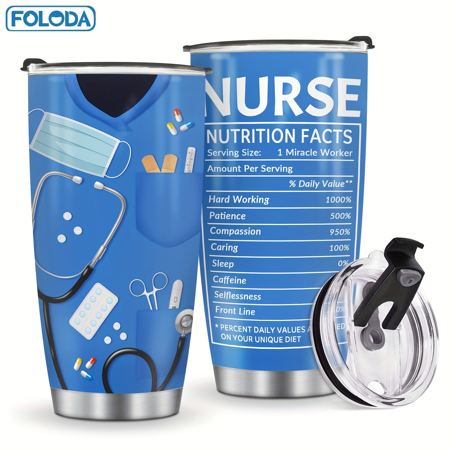 Foloda 1pc Nurse & Doctor Tumbler with Lid - 20oz Stainless Steel Double Wall Vacuum Insulated Water Bottle, Leak-Proof Oval Travel Mug with Medical-Themed "NURSE" Design, Humorous Healthcare Worker Gift for Christmas, Valentine's, Nurse Appreciation Day,