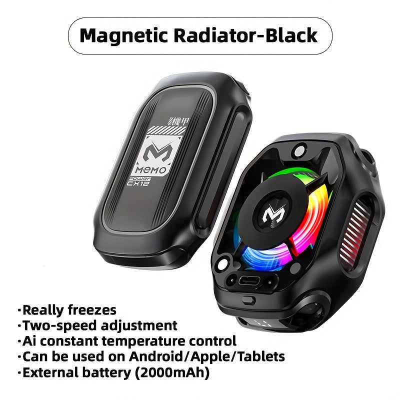 MEMO CX12 2025 New Mobile Phone Radiator, Magnetic Phone Cooler with Rechargeable Battery, Phone Cooling Fan with RGB LED Semiconductor Cooling, Phone Radiator with Temperature Display for Mobile Gaming, Tiktok Live Streaming