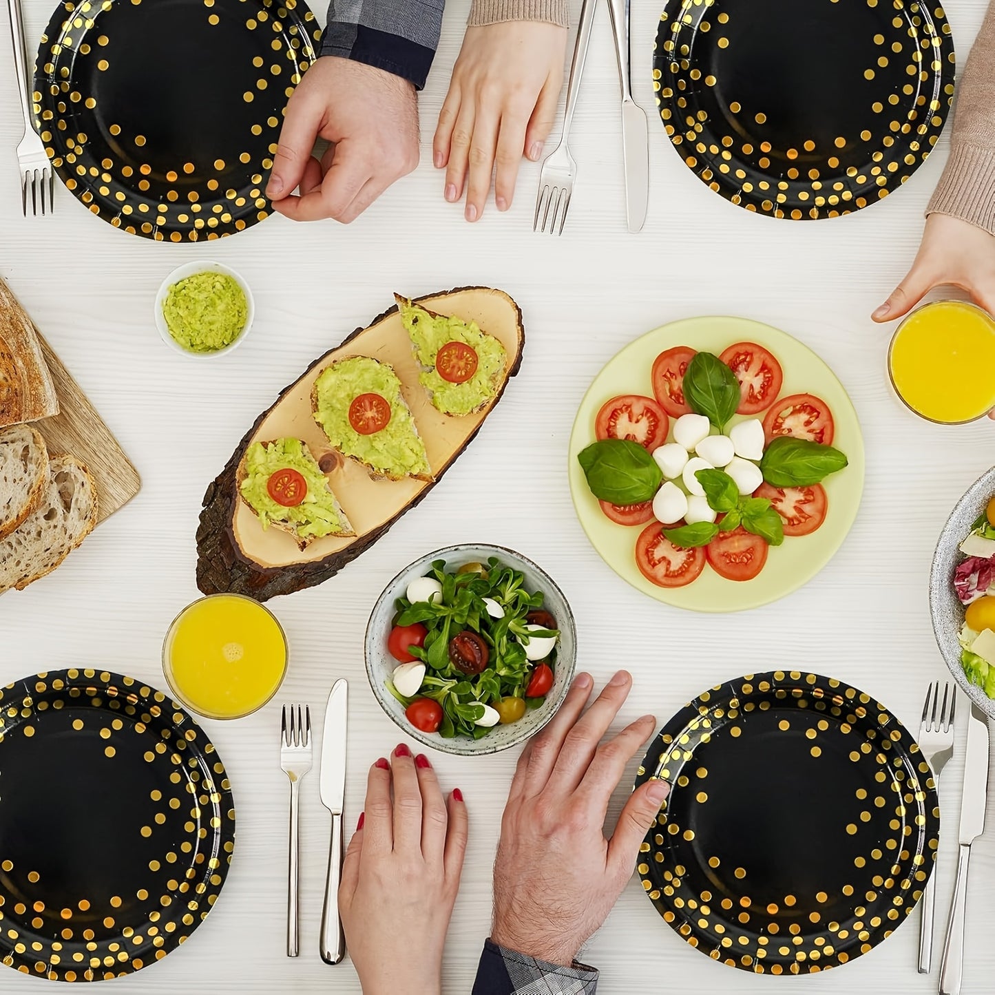 Disposable Party Supplies Set 150 Piece Black and Gold - Paper Plates, Napkins & Forks for 50 Guests, Elegant Tableware for Birthday, Wedding, Graduation & Holiday Celebrations