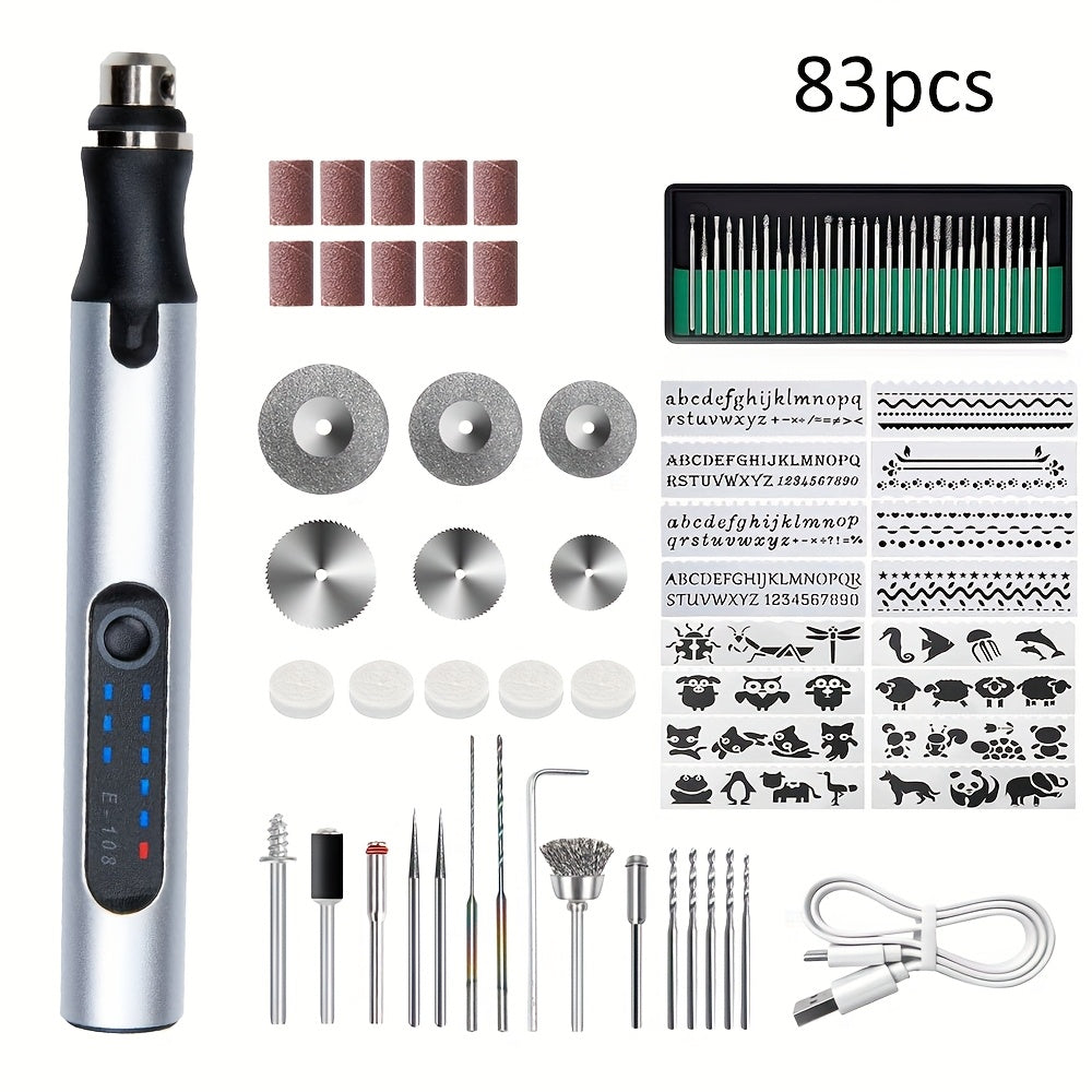 58pcs/74pcs/83pcs Mini Drill Portable Handheld Micro Carving Pen, Wireless Rotating Tool, USB Charging, Used for Cutting, Carving, Drilling, Polishing, And Buffing