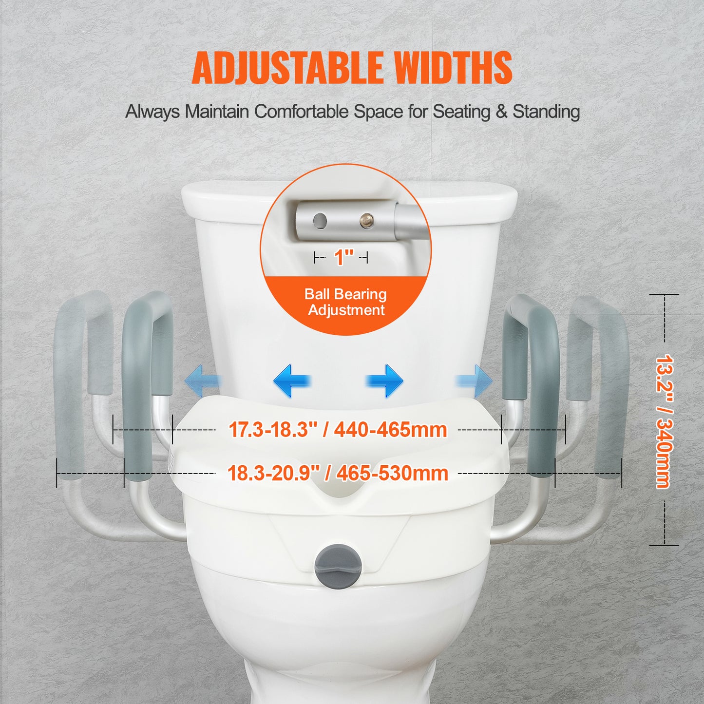 Raised Toilet Seat with Arms for Seniors & Elderly - 5 Inch Elevated Toilet Seat, 350 lbs Capacity, Twist Lock, Adjustable Armrests with Padding, Fits Round & Elongated Toilets