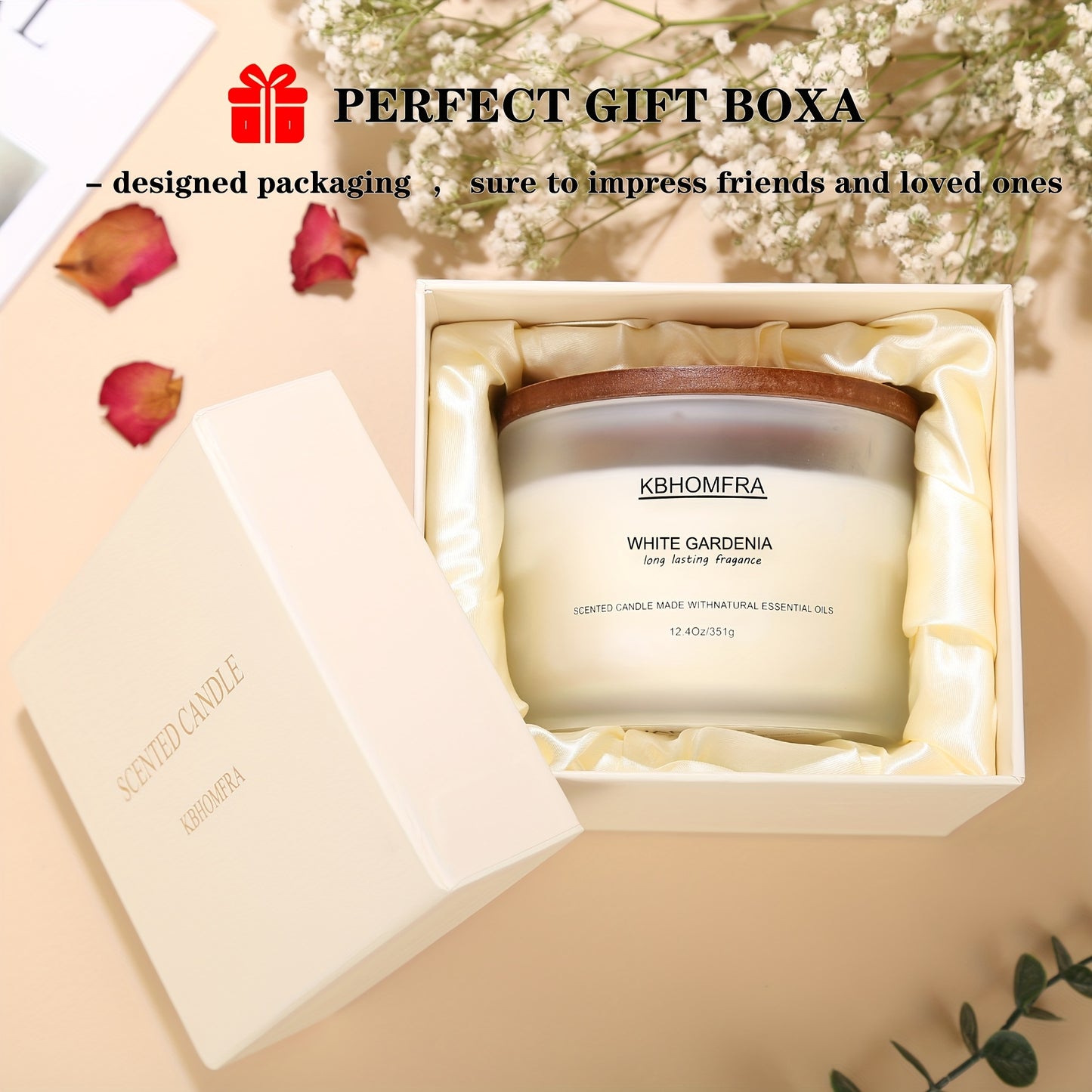 KBHOMFRA Scented Candle Jasmine Lavender Or Random Scent Aromatic & Fragrant | Natural Soy Blend Wax 12.4oz Large Capacity Luxury Gift Box Candle Scent Long-Lasting 70 Hour Burn Timor
