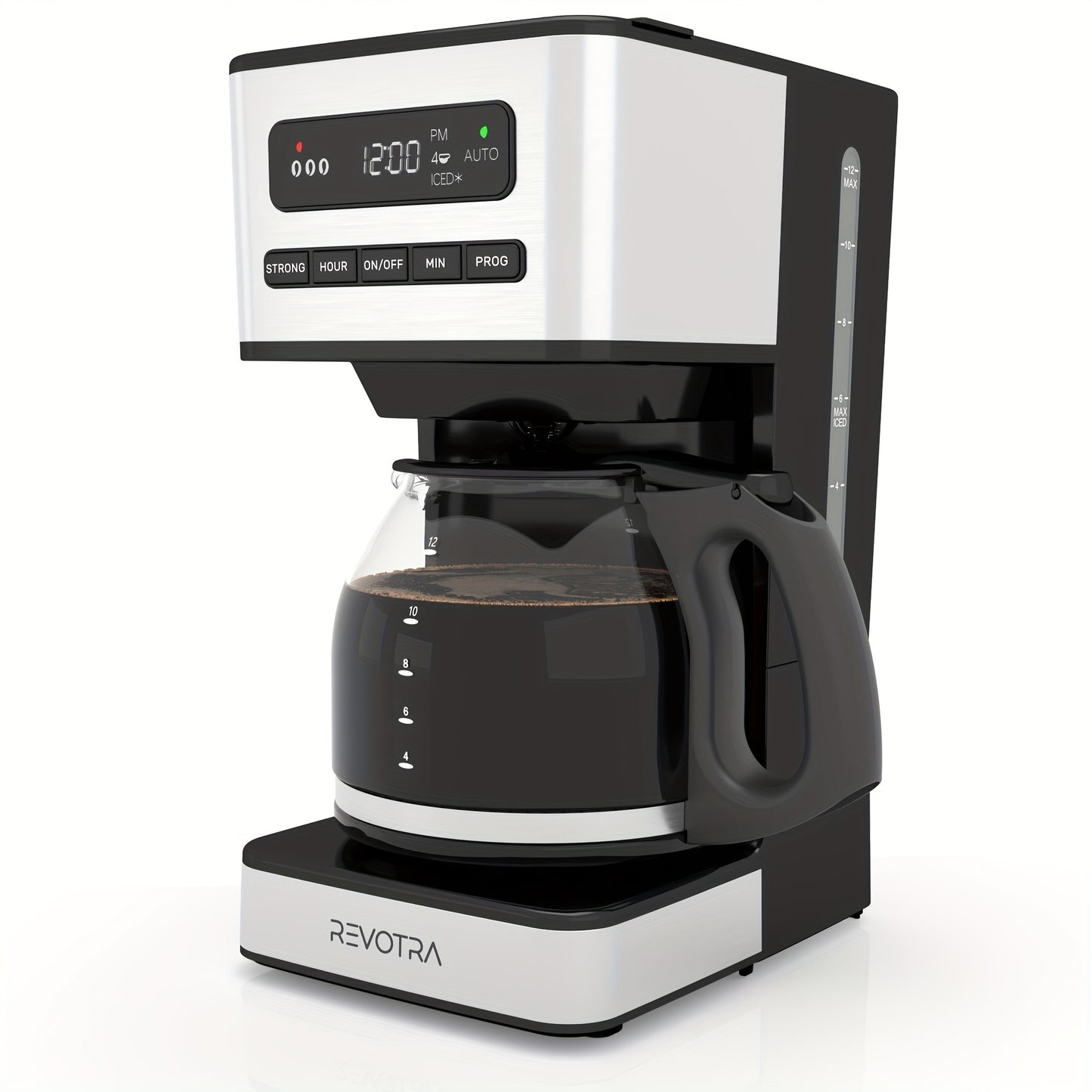 12-Cup Programmable Drip Coffee Maker, Regular & Strong Brew, Iced Coffee Setting, 1-4 Cup Mode, 24H Timer, Auto Shut-Off, Keep Warm, Pause & Serve, Black