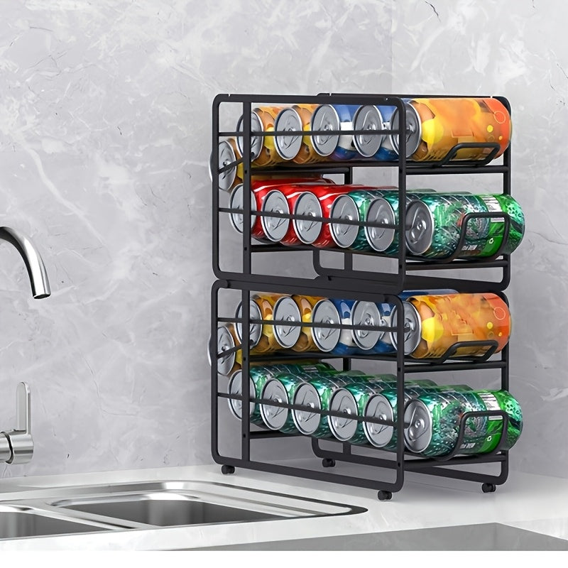 2 Pack Sliding Can Dispenser Rack | Stackable Metal Can Storage Organizer Rack for Canned Food, Kitchen Cabinet, Pantry, Countertop