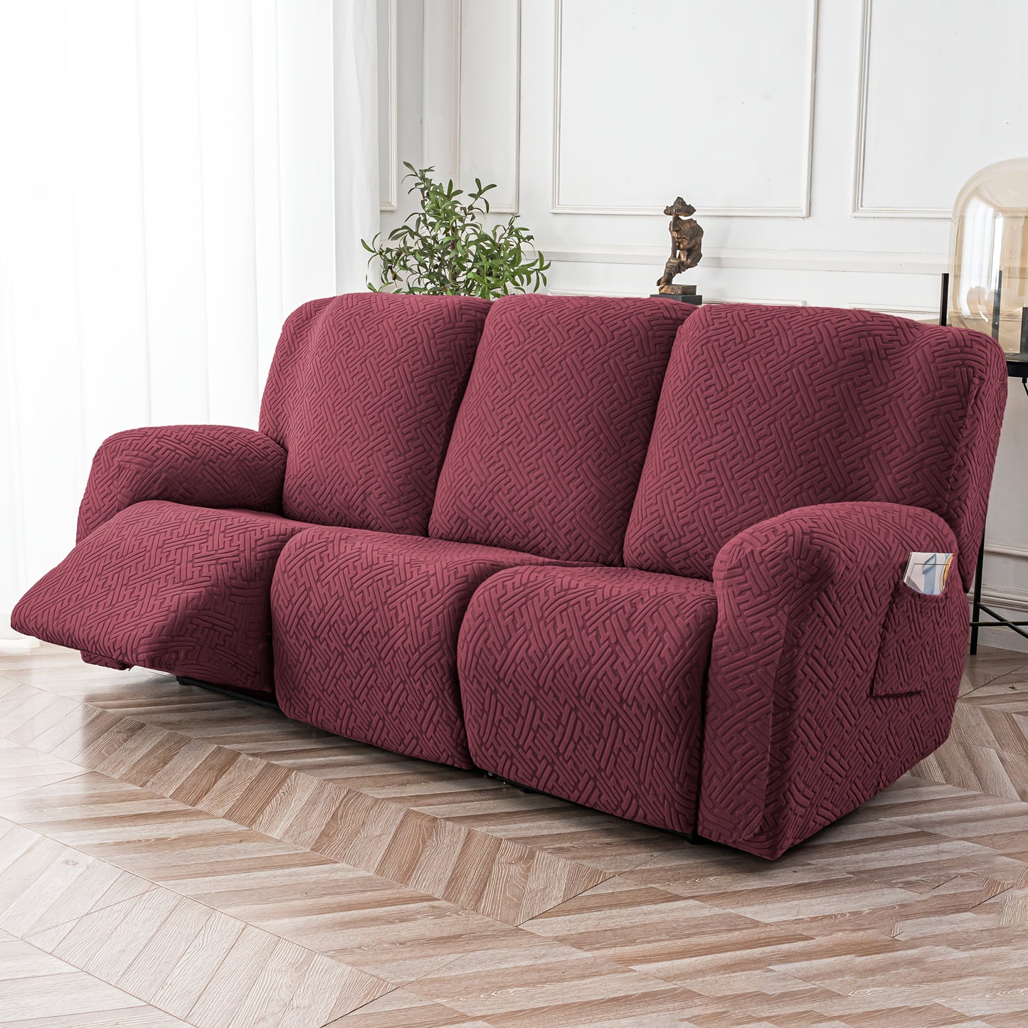 3SEATS 8pcs Recliner Slipcover Set, Flexible And Soft Slide Sleeve, Furniture Protector with Pocket, Suitable for Sofa Office Living Room