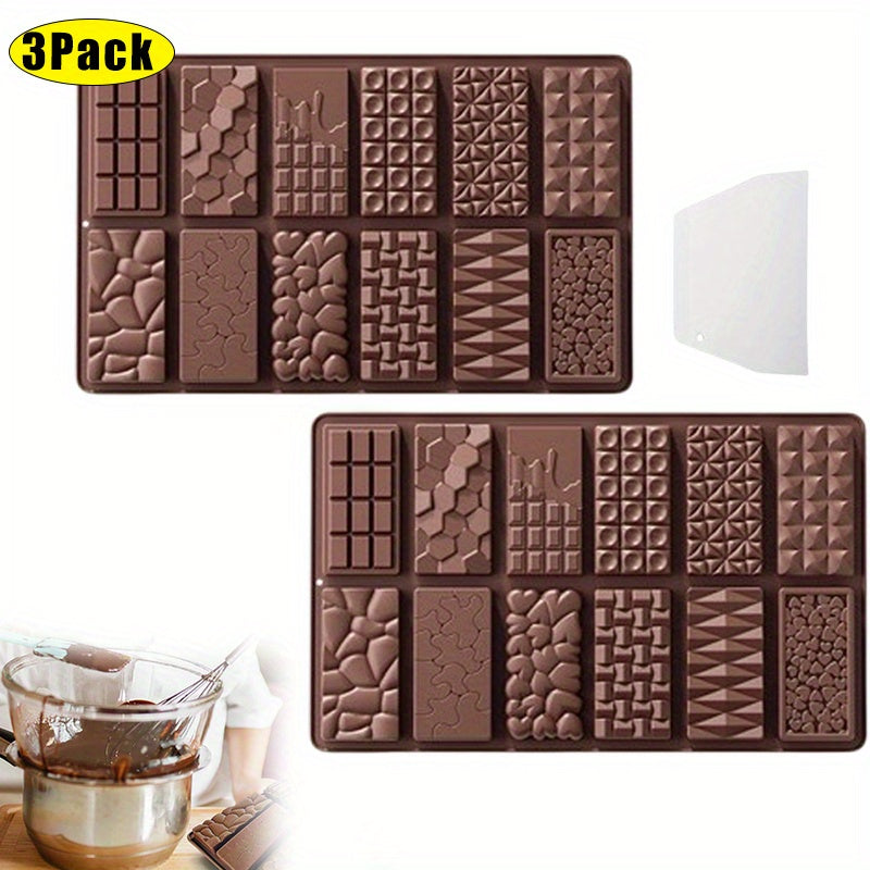 3 Pack/ Set Silicone Chocolate Molds Kit, 12 Cavity Food Grade Non-Stick Baking Molds - Easy to Pop Out And Clean - Perfect for Thanksgiving & Valentine'S Day (2*Mold + 1* Scraper)