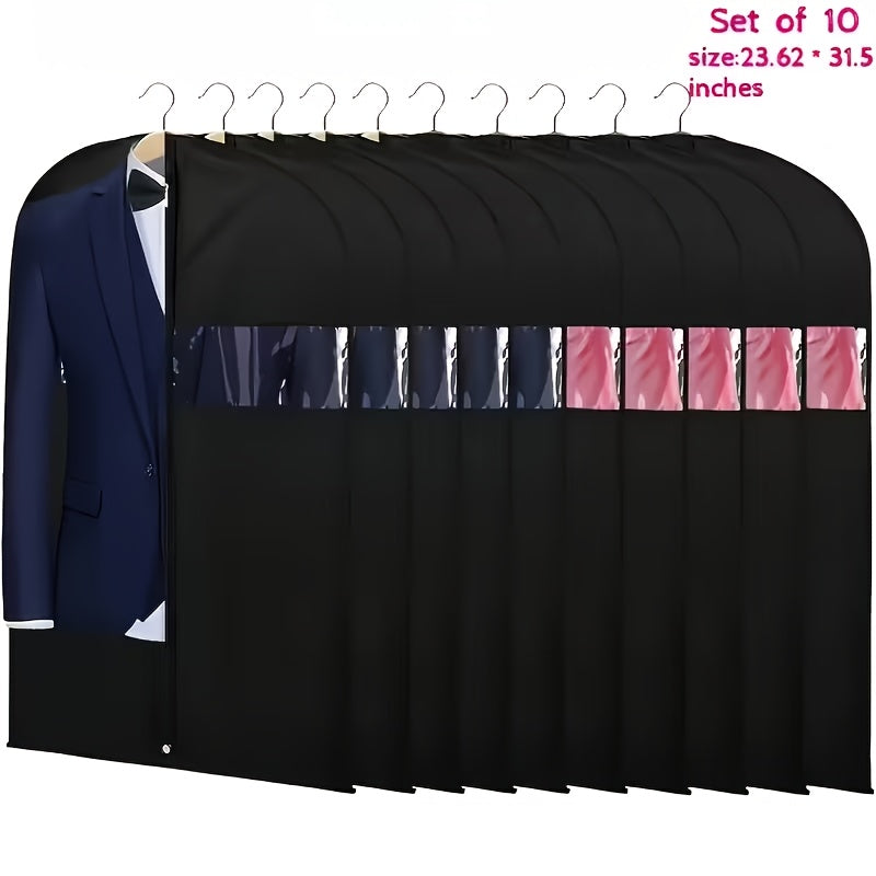 Set of 5 Black Reusable Garment Bags Featuring Panels, Ideal for Storing in a Cabin, Designed for Suits, Shirts, Dresses, And Includes Dust Protection