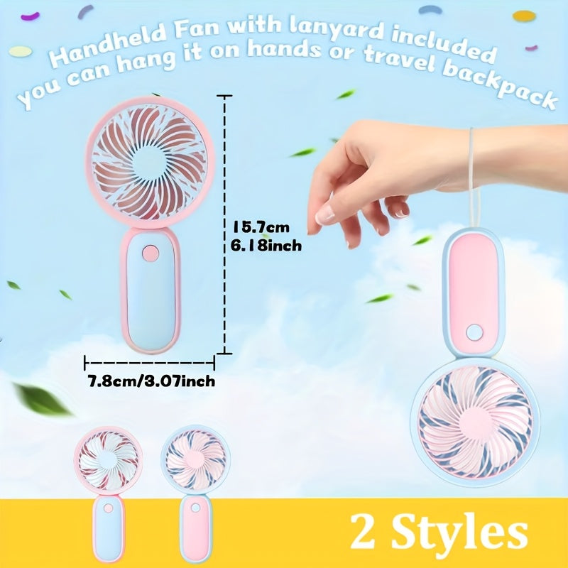 Mini Handheld Fan Bulk 12 Pack | Portable Neck & Wrist Personal Fan, USB Rechargeable, Lightweight Cute Design for Wedding Favors, Festival Party, Travel, Camping & Office Giveaways – Type A & B