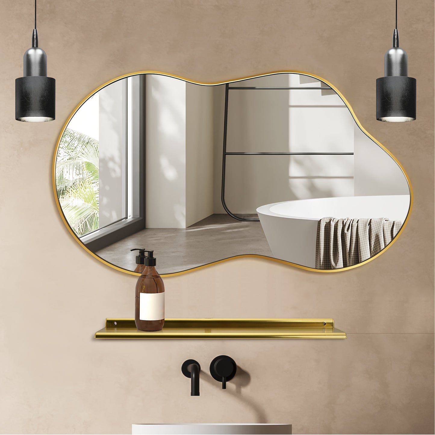 Irregular Wall Mirror - Wall Mirrors Decorative Golden Asymmetrical Mirror Aviation Aluminum Alloy Frame for Bathroom, Bedroom, Living Room, Cloakroom, Entryway