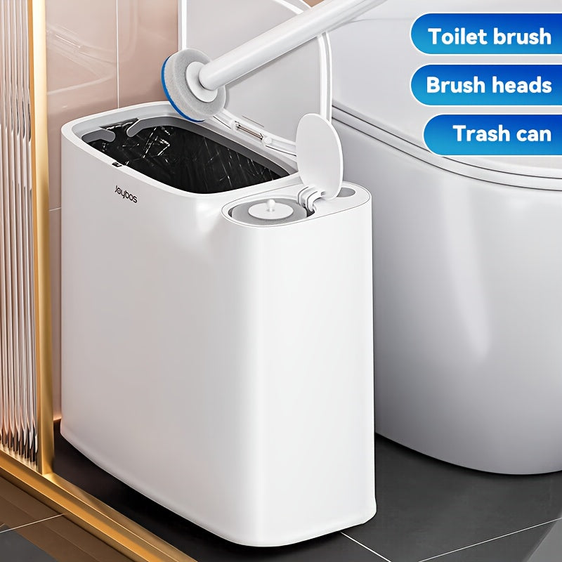 Toilet Brush And Trash Can 2-in-1, Disposable Toilet Brush with 12/72 Brush Heads, 6.89in Wide Bathroom Trash Can, with Lid Effectively Prevent Odors, Space-saving And Practical, Multifunctional Waste Bin for Cleaning, for RVs And Bathroom Toilets