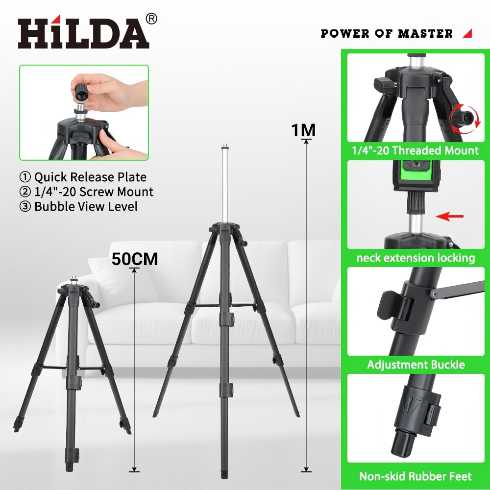 Green Laser Level with Tripod, Self-Leveling Green Horizontal And Vertical Cross Line Laser for Home Decoration. 39" Adjustable Tripod, Rotating Head And Adapter