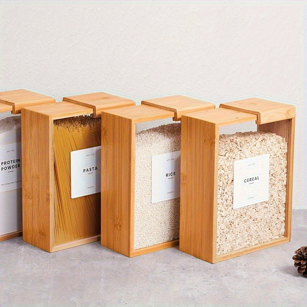 2pcs High Quality 101.44 Ounces Reusable Rectangular Kitchen Food Storage Boxes, Wooden Food Storage Boxes with Sliding Lids- Beans, Pasta, Cereals And More Housewarming, Mother'S Day