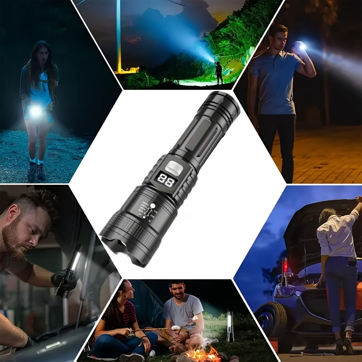4pcs Rechargeable High-Power LED Flashlights with, Zoomable Spotlight, USB Cable, Super Bright, Long Range, Tactical Work Light for Camping, Hiking, Emergency, IP65, And Travel, Hiking Gear | Robust Flashlight | Flashlight Rechargeable