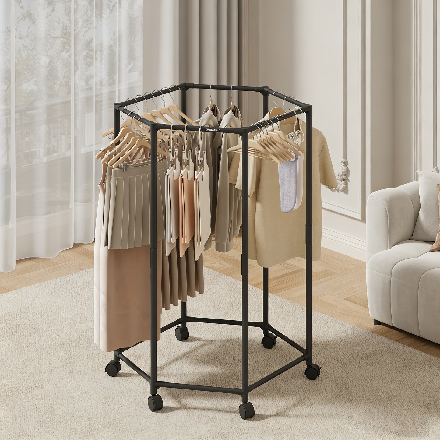 Space-Saving Hexagonal Clothes Drying Rack - Sturdy Metal Floor Vertical Coat Rack with Multiple Rods, Suitable for Bedrooms, Dormitories, And Balconies, Can Hold Multiple Pieces of Clothing, Dormitory Room Furniture | Metal Frame Rack, Hanger