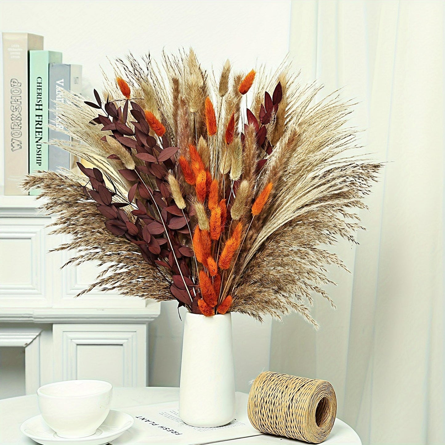 72pcs Bohemian Artificial Pampas Grass Bouquet- Home/Wedding Centerpiece/Rustic Farmhouse Table Decor, Minimalist Seasonal Ornament/Halloween/Thanksgiving/Valentine's Day, Cafe& Aesthetic Room Decoration