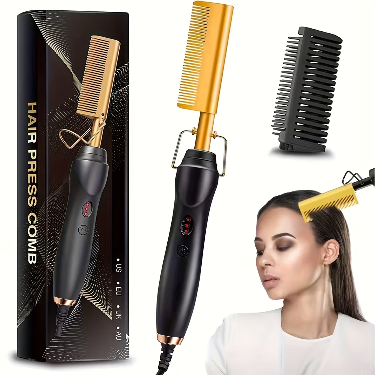 Color Hot Comb Hair Straightener Heat Pressing Combs - Ceramic Electric Hair Straightening Comb, Curling Iron for Natural Hair Beard Wigs Hair Tools, Holiday Gifts (Bonus: 2 Clips + 1 Comb)