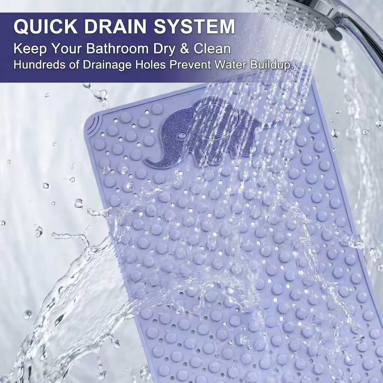 Nonslip Bath Tub Shower Mat with Suction Cups, Extra Soft TPE Bath Mat for, Bathtub Bathroom Mats, Machine Washable, Smooth/Non-Textured Tubs Only, 7.93gal X 17W Inch(Light Gray)