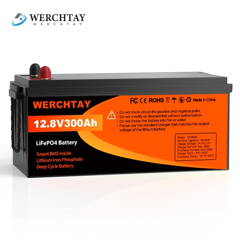 LiFePO4 Battery 12.8V 100Ah 200Ah 300Ah A+ Grade Cells 25000 Deep Cycles Intelligent BMS for Home Energy Storage RV Off-Grid Solar Camping Outdoor Power