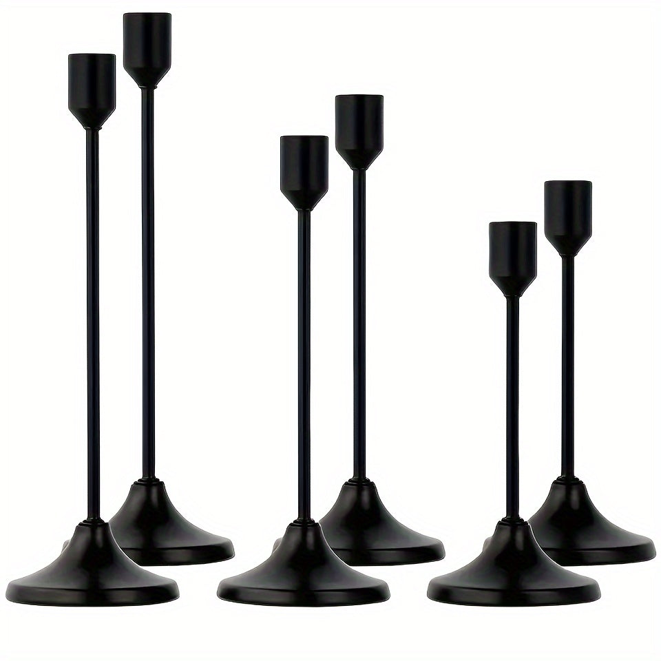 Metal Candlesticks Set of 6 – Taper Candle Holders for Wedding Centerpiece, Christmas, Halloween, Thanksgiving, Hanukkah, Easter & Romantic Candlelight Dinner Table Decor, Assorted Sizes, 3 Finishes